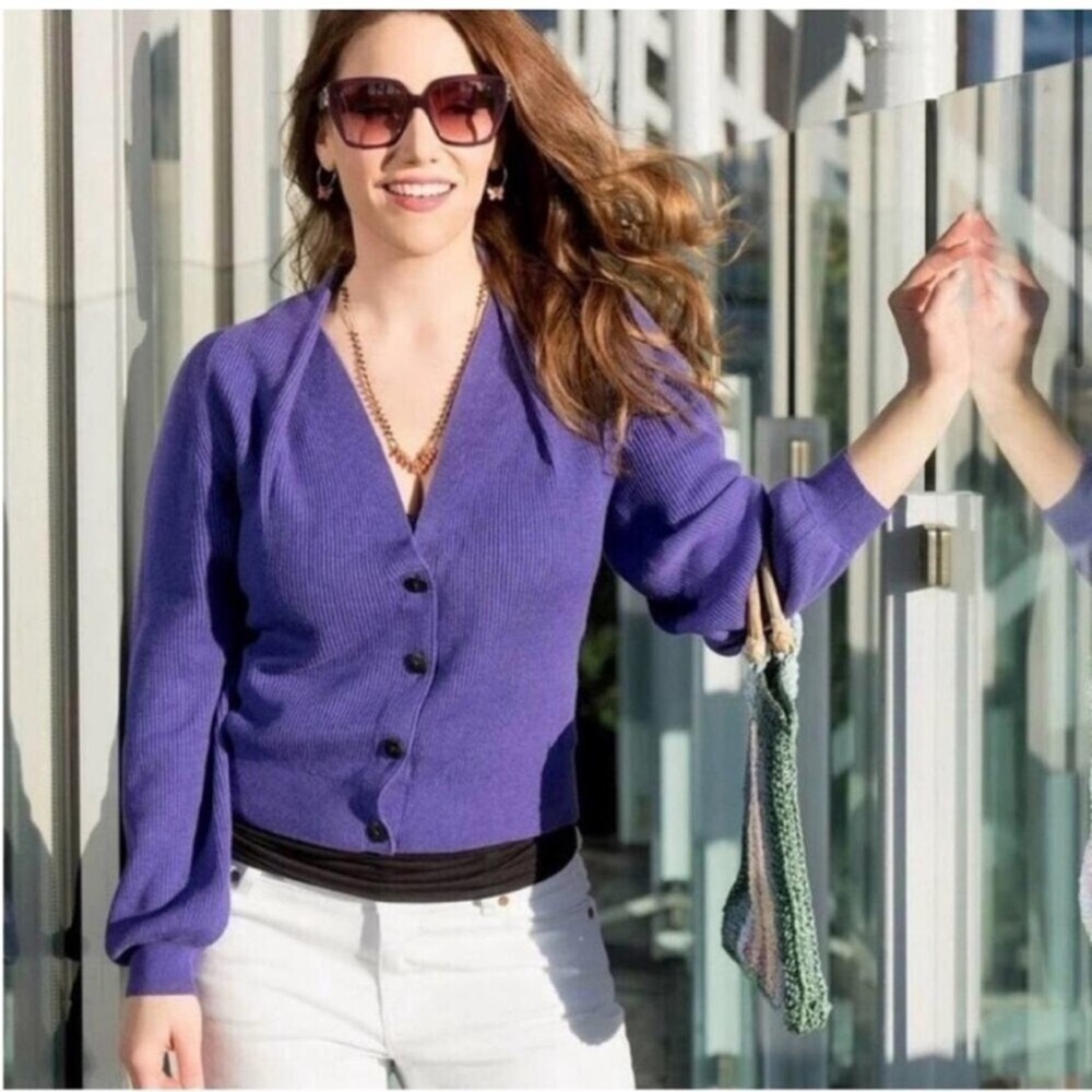 Cabi #5833 Purple Sunday Cardigan Sunday Sweater Button Up V-neck Ribbed S